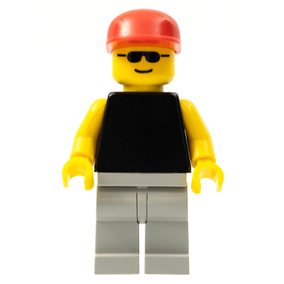 Plain Black Torso with Yellow Arms, Light Gray Legs, Sunglasses, Red Cap