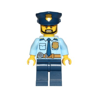 Police - City Shirt with Dark Blue Tie and Gold Badge, Dark Tan Belt with Radio, Dark Blue Legs, Police Hat with Gold Badge, Head Beard Black Angular