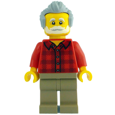 Man - Red Plaid Flannel Shirt, Dark Tan Legs, Light Bluish Gray Swept Back Hair