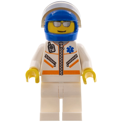 Doctor - Male, Jacket with Zipper and EMT Star of Life, White Legs, Blue Helmet, Trans-Black Visor, Silver Sunglasses