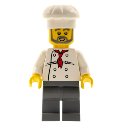 Chef - White Torso with 8 Buttons, Dark Bluish Gray Legs, Gray Beard