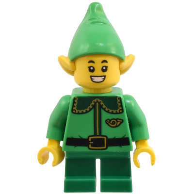 Elf - Dark Green Collar and Gold Horn, Open Mouth Smile