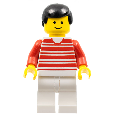 Horizontal Lines Red - Red Arms - White Legs, Black Male Hair