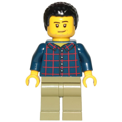 Dad - Dark Blue Plaid Button Shirt, Olive Green Legs, Black Hair Male with Coiled Texture