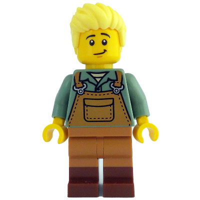 Gardener - Male, Medium Nougat Overalls over Sand Green Shirt, Reddish Brown Boots, Bright Light Yellow Hair